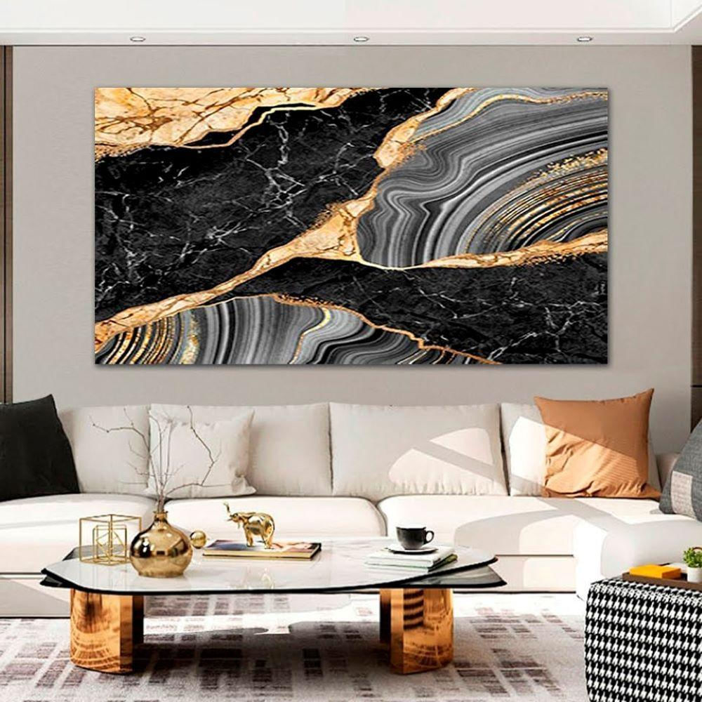 Quadro Decorativo Abstrato Marmoreado Tela Em Canvas Ideal Sala Quarto E Hall (100x70 Cm)