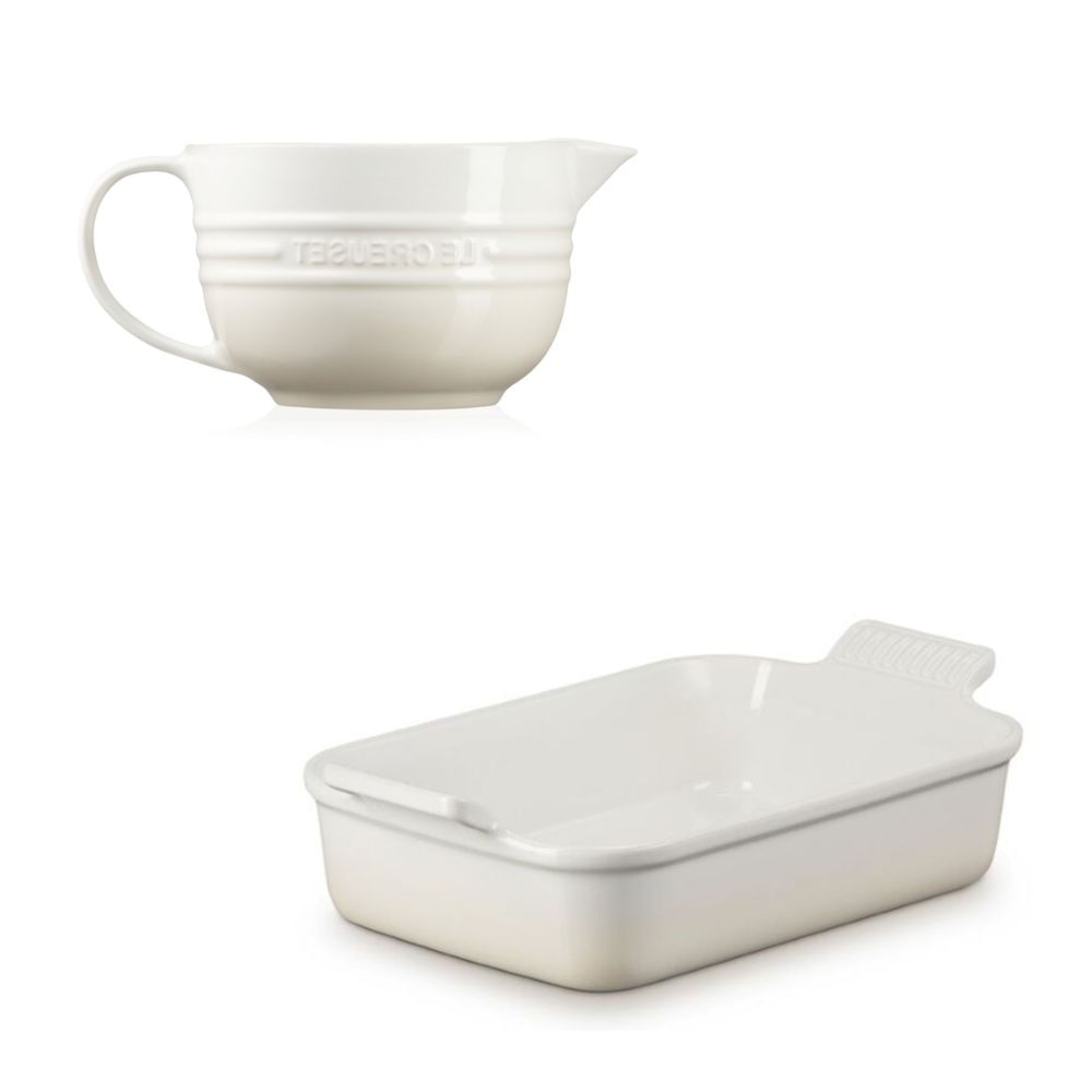 KIT LE CREUSET BOWL DE PREPARO 2L E TRAVESSA RETANGULAR HERITAGE 32CM