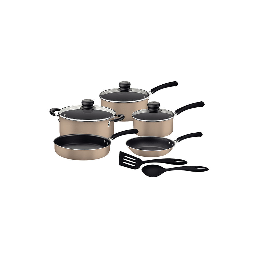 Conjunto de Panelas e Utensílios Antiaderente Tramontina Simple Cooking Champagne com 7 Peças