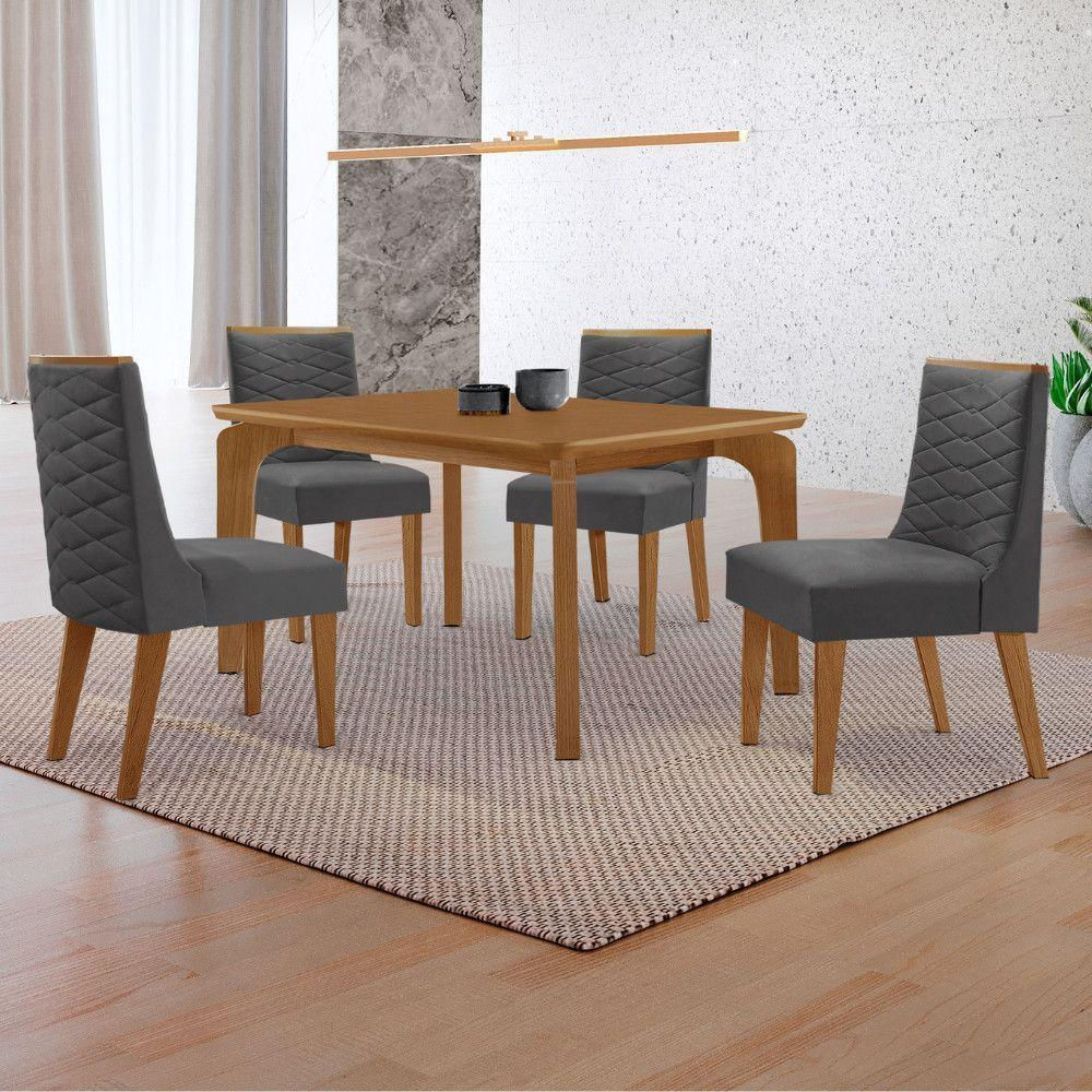 Mesa Liz 120cm Mdf Com 4 Cadeiras Safira Veludo Grafite Naturalle