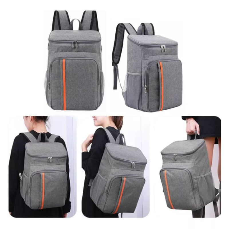 Mochila Bolsa Lancheira Multifuncional Térmica Cooler Bebida Praia Camping Viagem Resistente Impermeável Único / Cinza