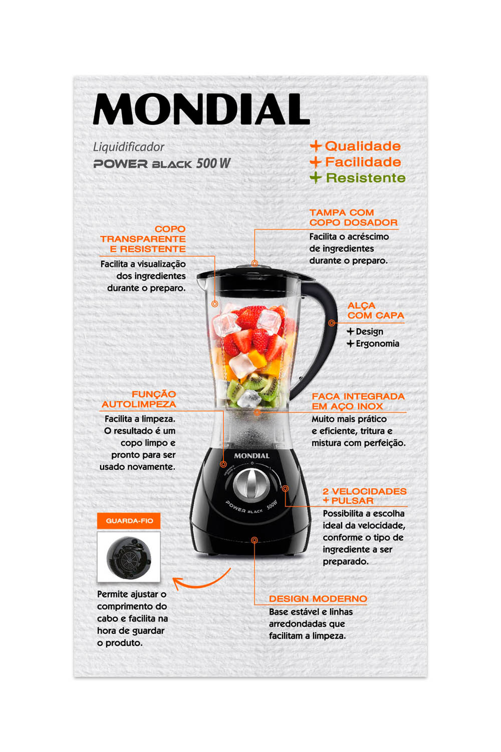 Liquidificador Mondial Power 2 Black L-28 Preto - 127V