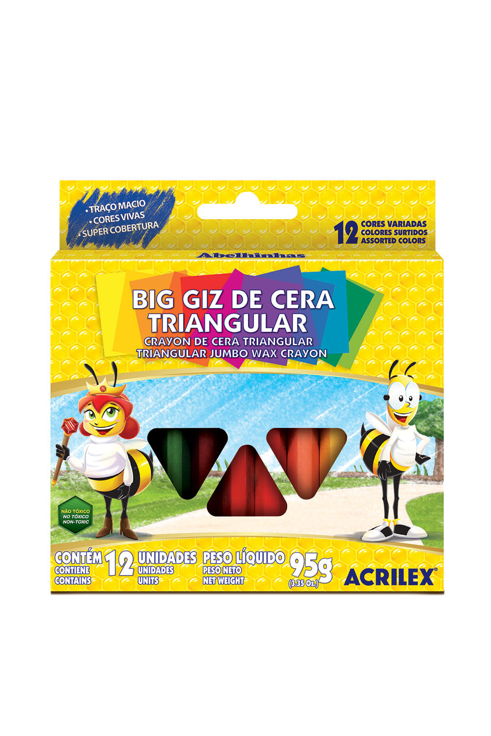 Giz Cera Acrilex Big Triangular com 12 Cores 95g