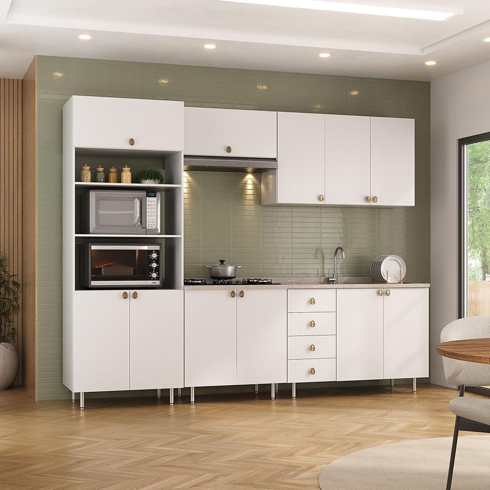 Cozinha Completa Maranello 100% MDF 11 PT 4 GV Branco