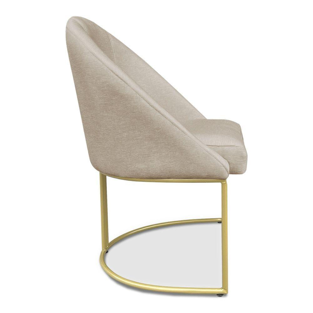 Kit 02 Cadeiras Poltrona De Jantar Bela Suede Base Metálica Industrial Dourado - Pallazio Bege