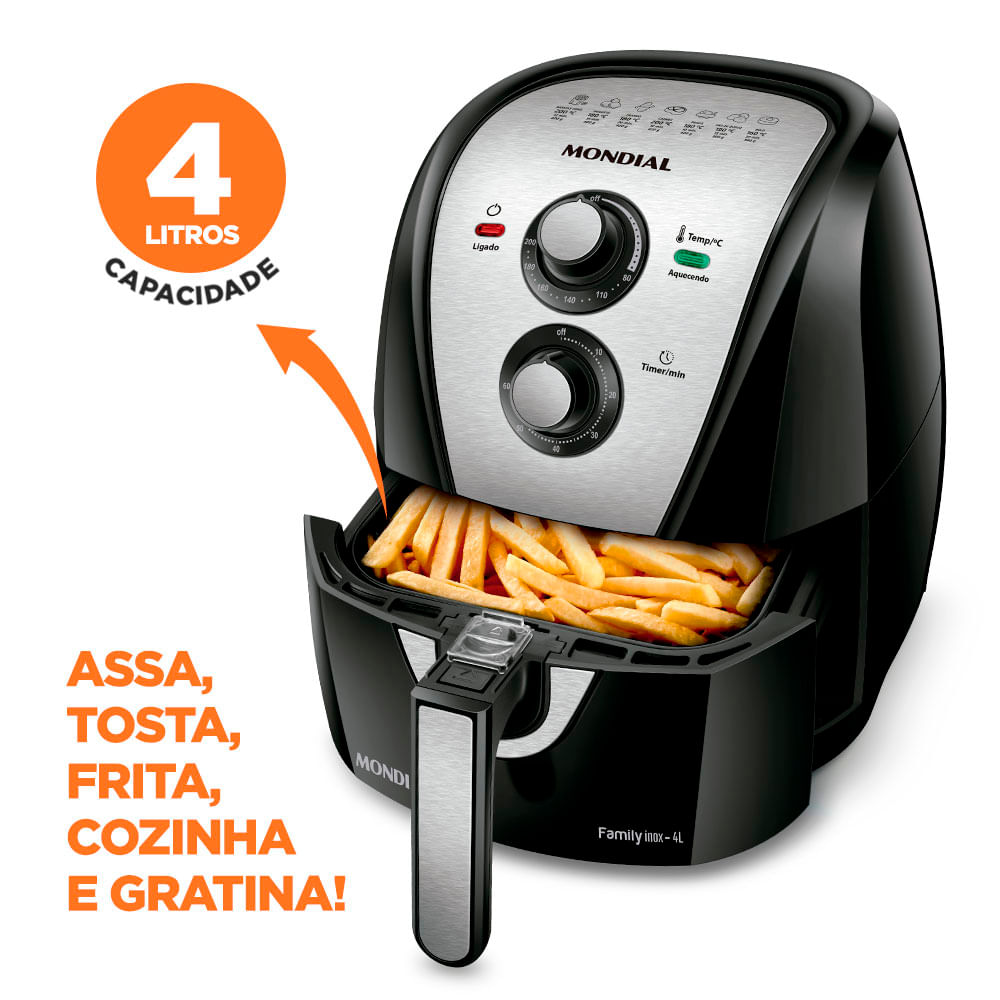 Fritadeira Elétrica Air Fryer Mondial AFN-40-BI 4L Inox/Preta - 127V