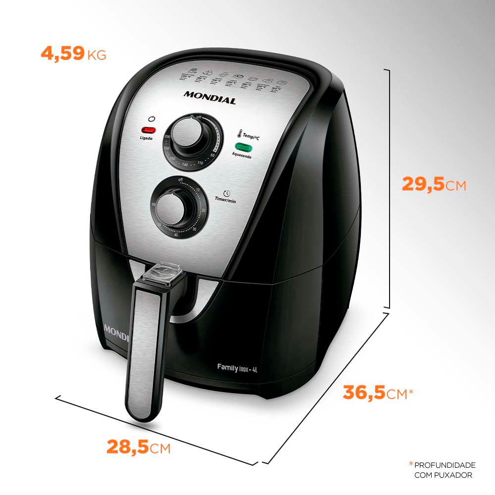 Fritadeira Elétrica Air Fryer Mondial AFN-40-BI 4L Inox/Preta - 127V