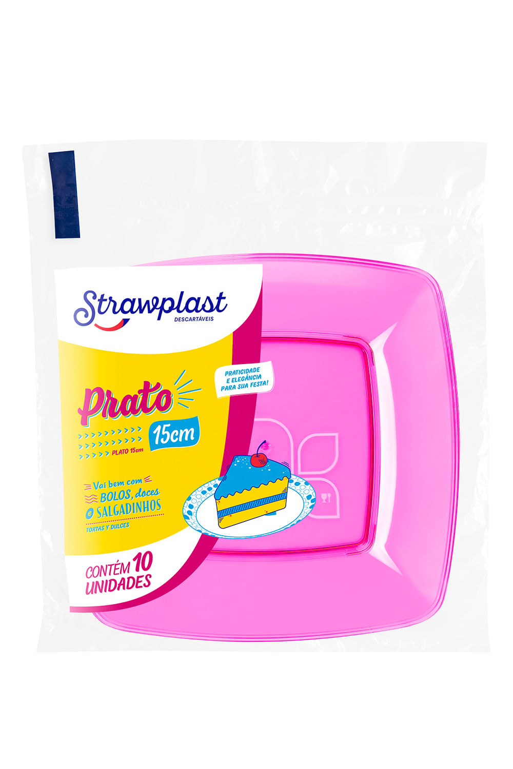 Prato Descartável Strawplast Quadrado 15cm com 10 Unidades Rosa