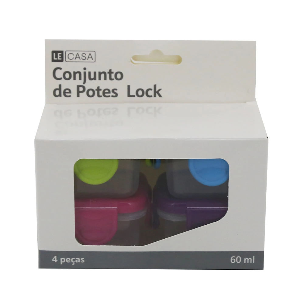 Conjunto de Potes Le Lock em Plástico com Tampa Colorida com 4 Peças