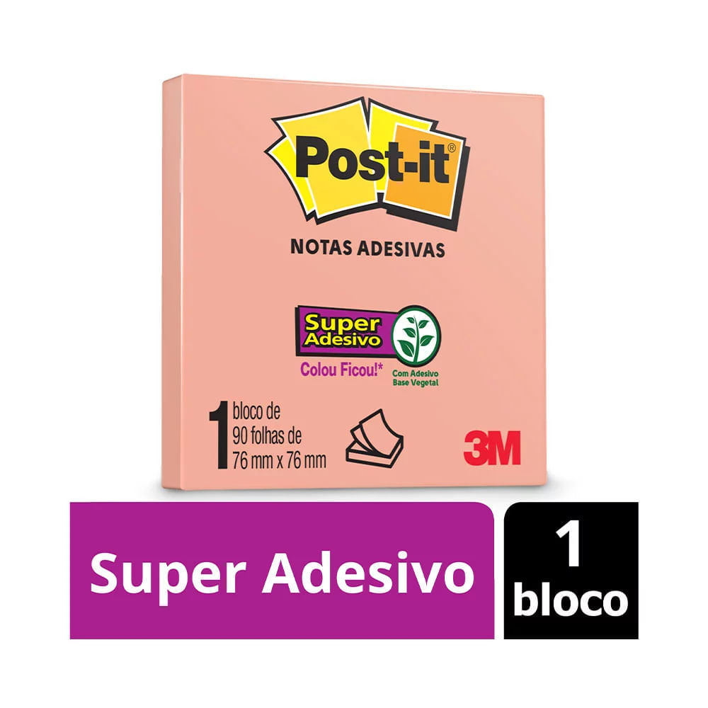 Bloco Adesivo Post It 3M Salmon 90 Folhas 76x76mm