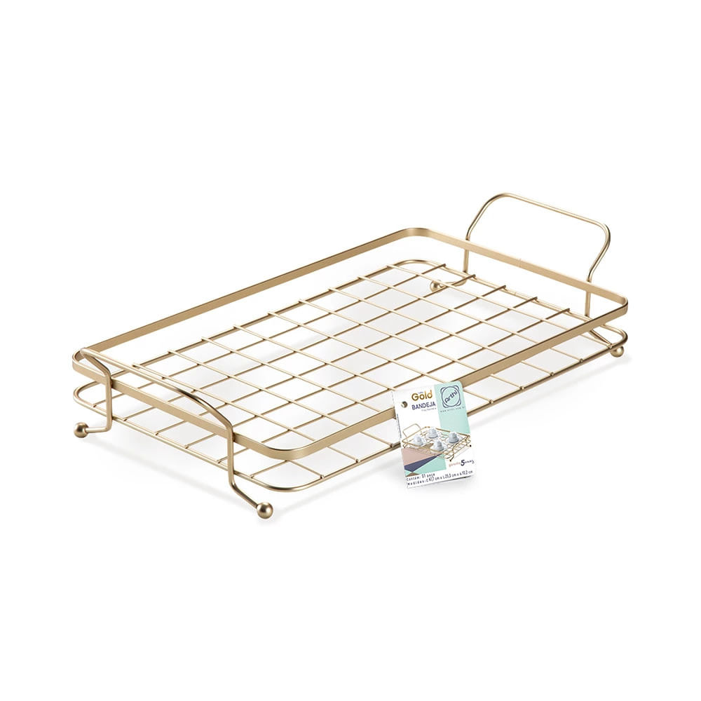 Bandeja Arthi Gold Inox com Alça 48,5cmx25,2cm 1 Peça