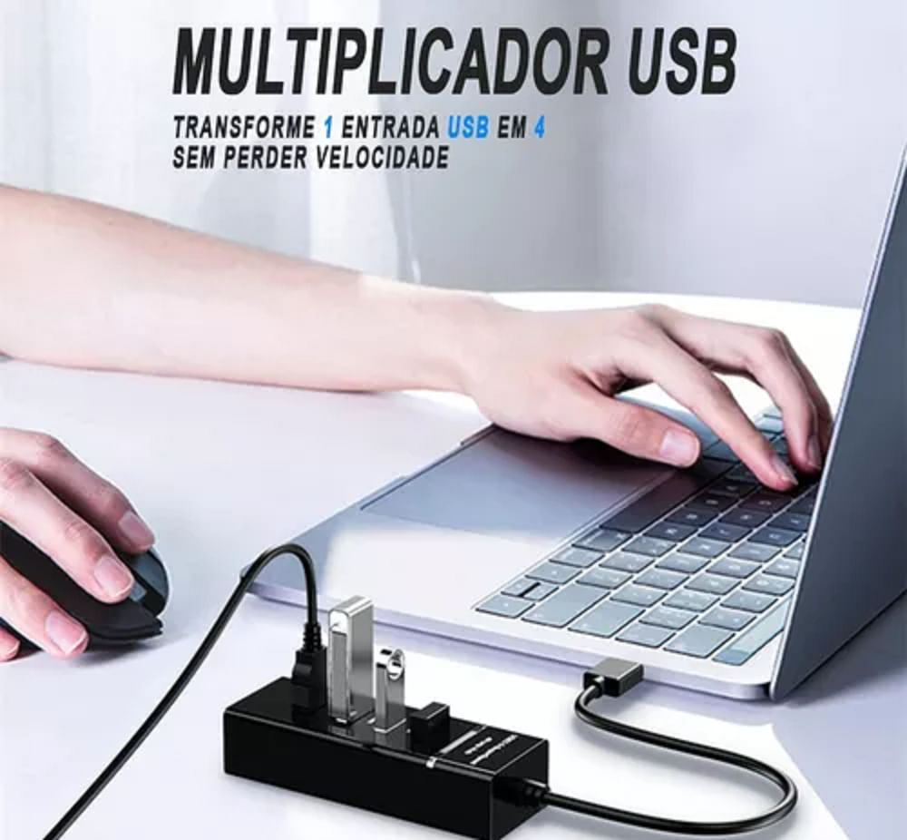 Hub Usb 3.0 4 Portas com led suporta até 5 Gbps High Speed