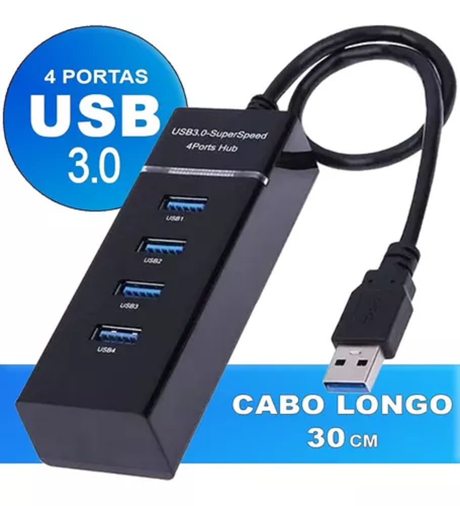 Hub Usb 3.0 4 Portas com led suporta até 5 Gbps High Speed