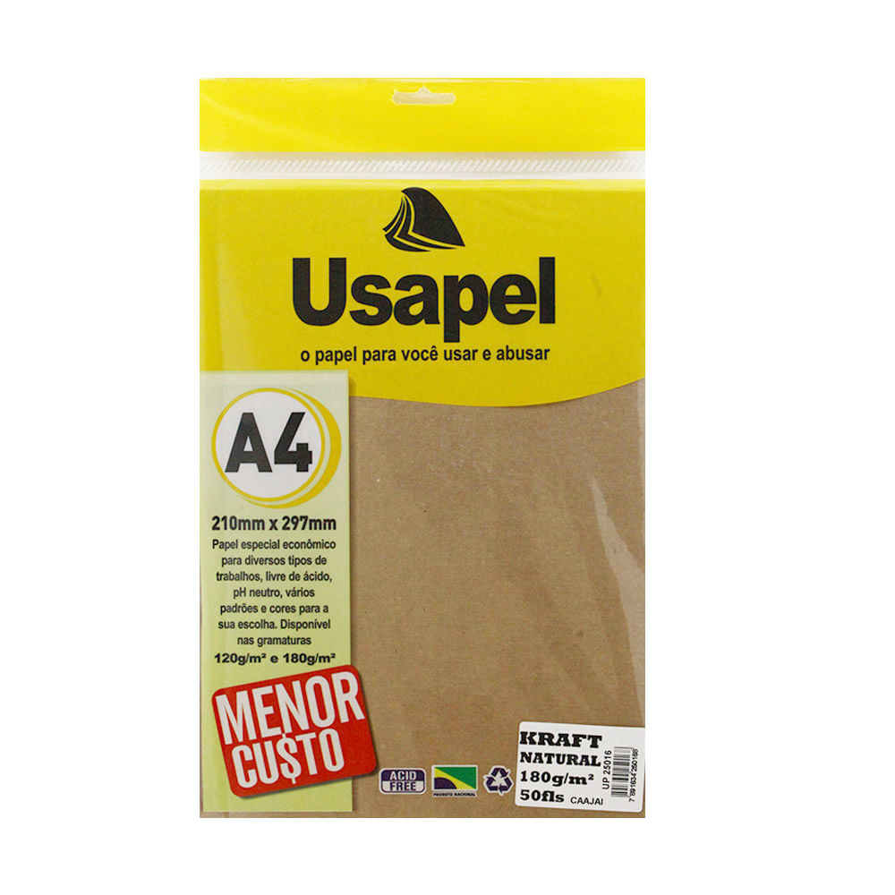 Papel Usapel A4 Kraft 180g com 50 Folhas Natural