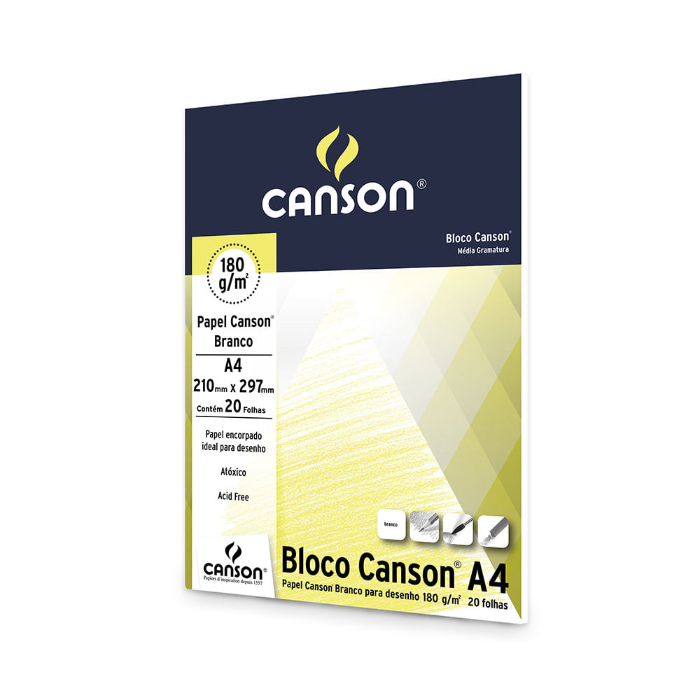 Bloco de Desenho Canson A4 Branco com 20 Folhas 210x297mm 180g