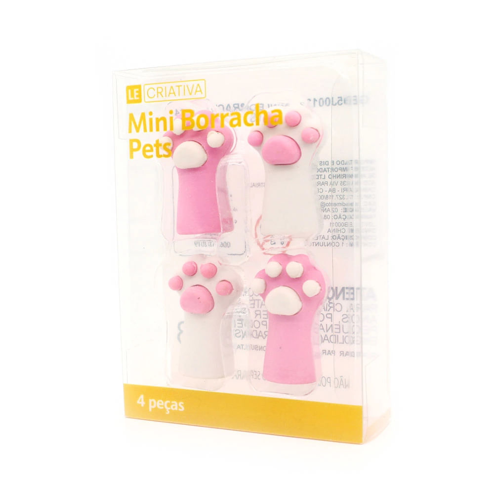 Mini Borracha Le Pets Color com 04 unidades