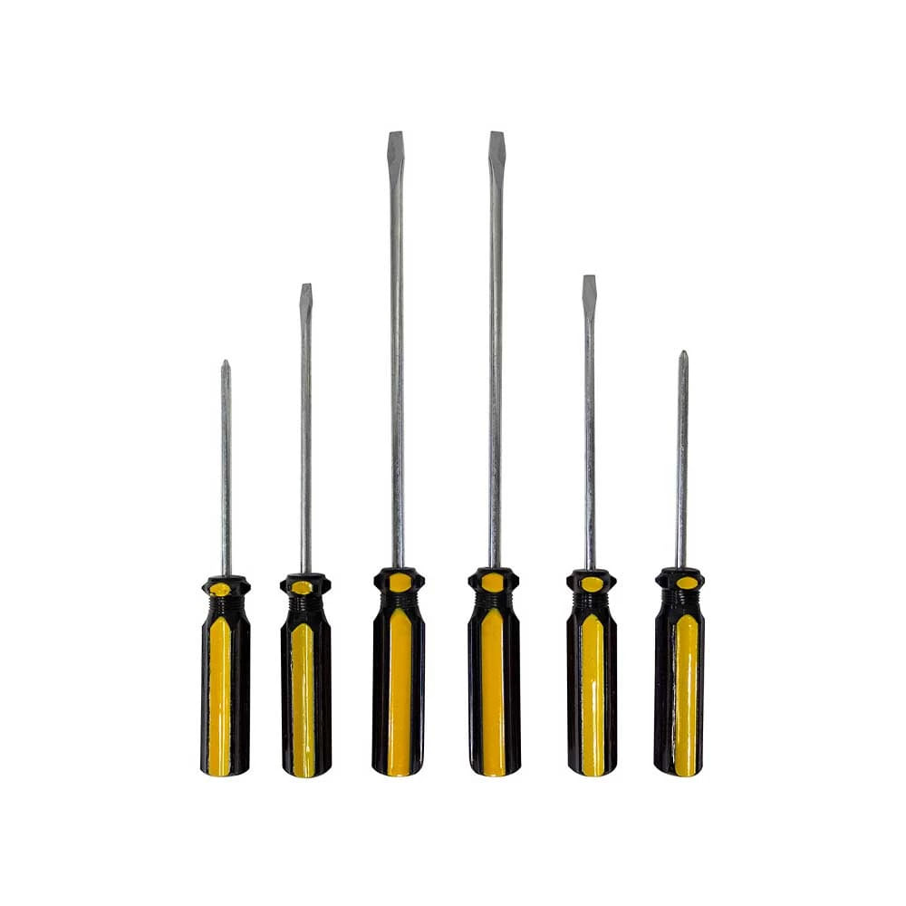 Kit com 4 Chaves de Fenda e 2 Philips Western Amarelo e Preto