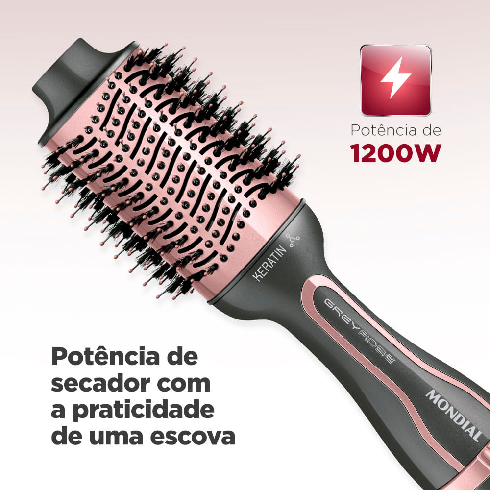 Escova Secadora Mondial Keratin ES-11-BI 1200W Grafite e Golden Rosé - Bivolt