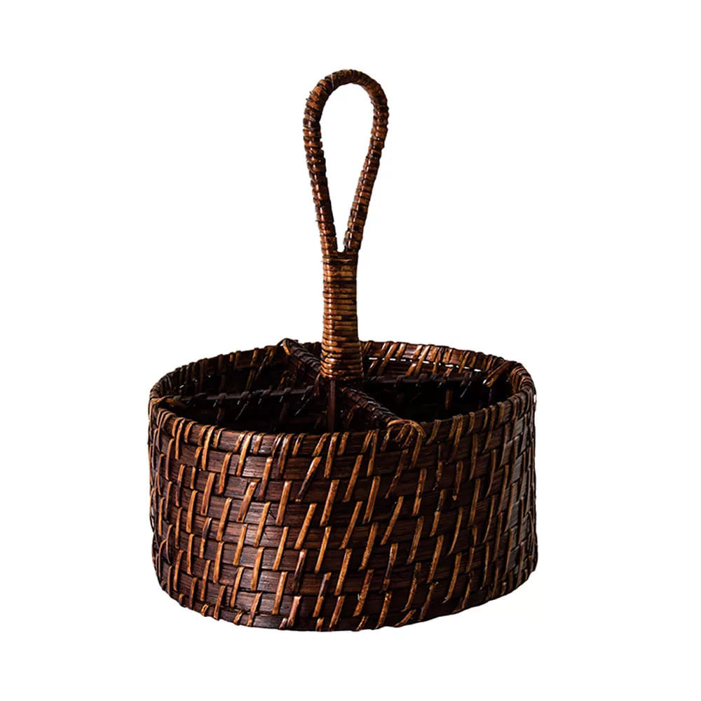 Porta Talher Mundiart Redondo em Rattan 20cm