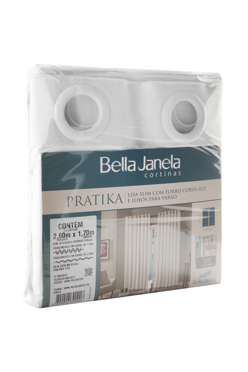 Cortina Bella Janela Pratika Lisa 2,60x1,70m Branca