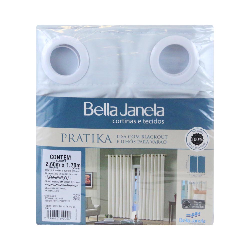 Cortina Bella Janela Pratika Lisa 2,60x1,70m Branca