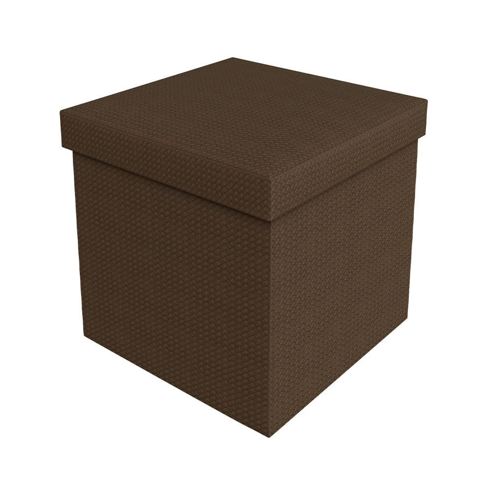 Puff Baú Organizador 38x38x39cm Courino Mdf Tranca Marrom