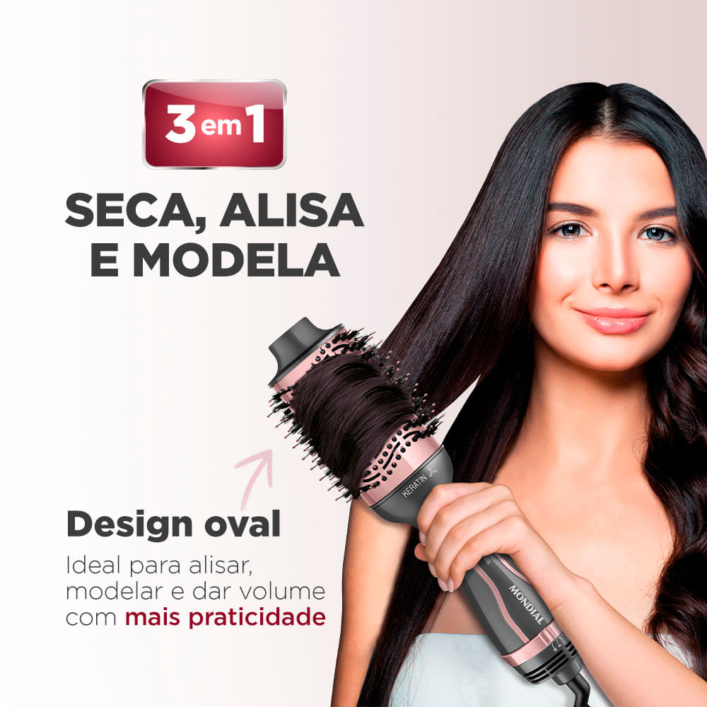 Escova Secadora Mondial Keratin ES-11-BI 1200W Grafite e Golden Rosé - Bivolt