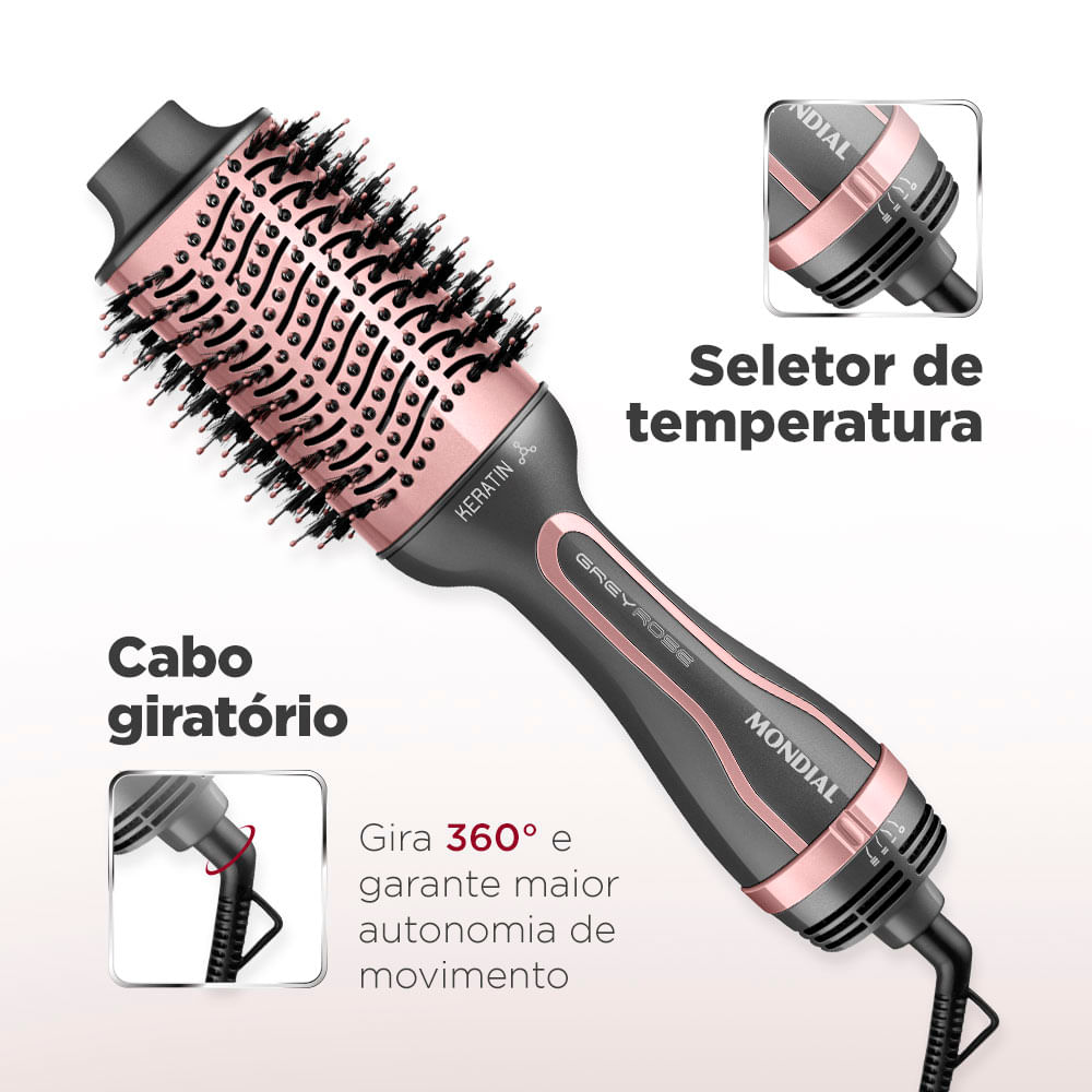Escova Secadora Mondial Keratin ES-11-BI 1200W Grafite e Golden Rosé - Bivolt