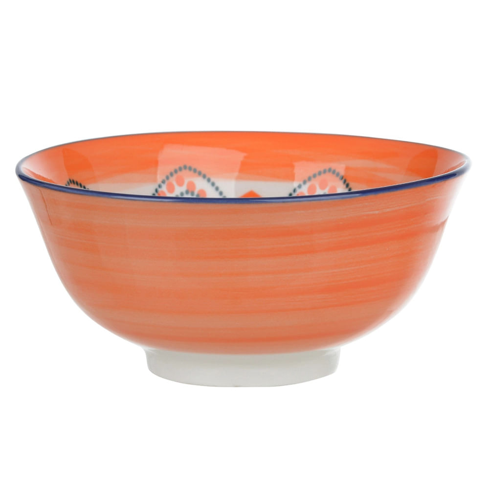 Bowl Cerâmica Flor Arte Estampado Laranja 15,5x6,5x7,2cm