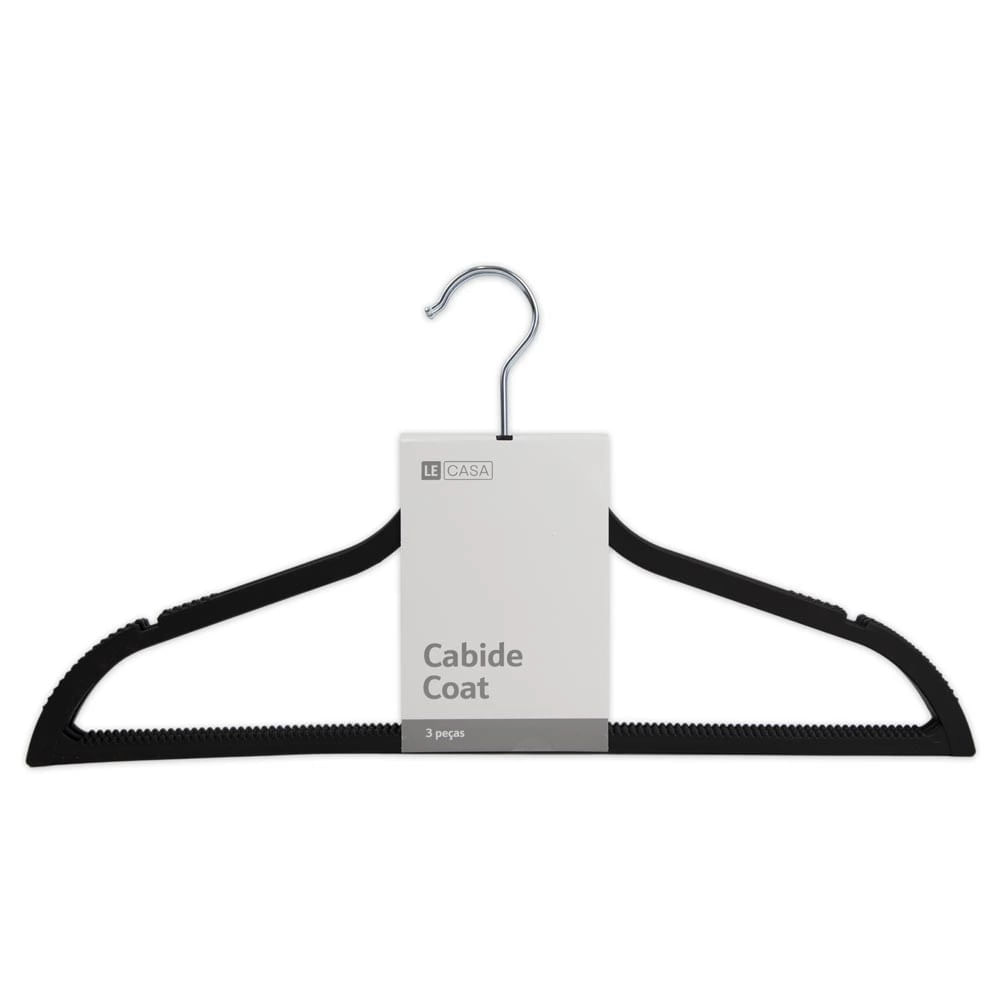 Cabide Le Coat Plástico com Cabo Prateado 3 Unidades Preto