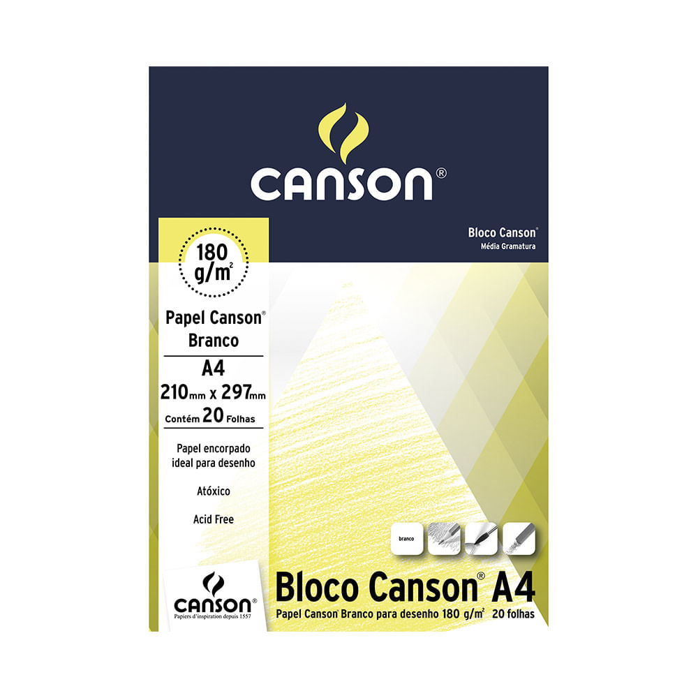 Bloco de Desenho Canson A4 Branco com 20 Folhas 210x297mm 180g