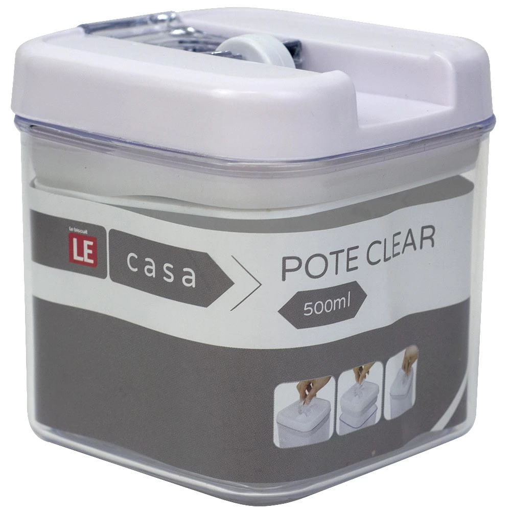 Pote de Plástico Quadrado Hermético Le Clear Branco 500ml