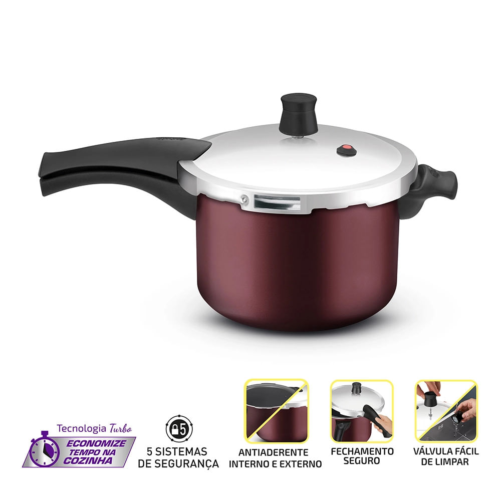 Panela de Pressão Rochedo Pratic Grena com Fechamento Externo 4,5L