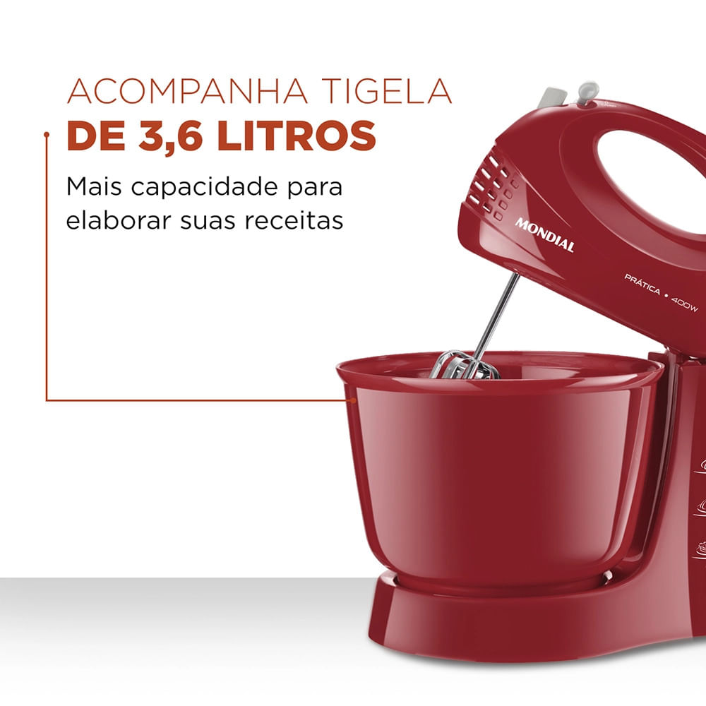 Batedeira Mondial Prática B-44-R Vermelha - 400W 220V