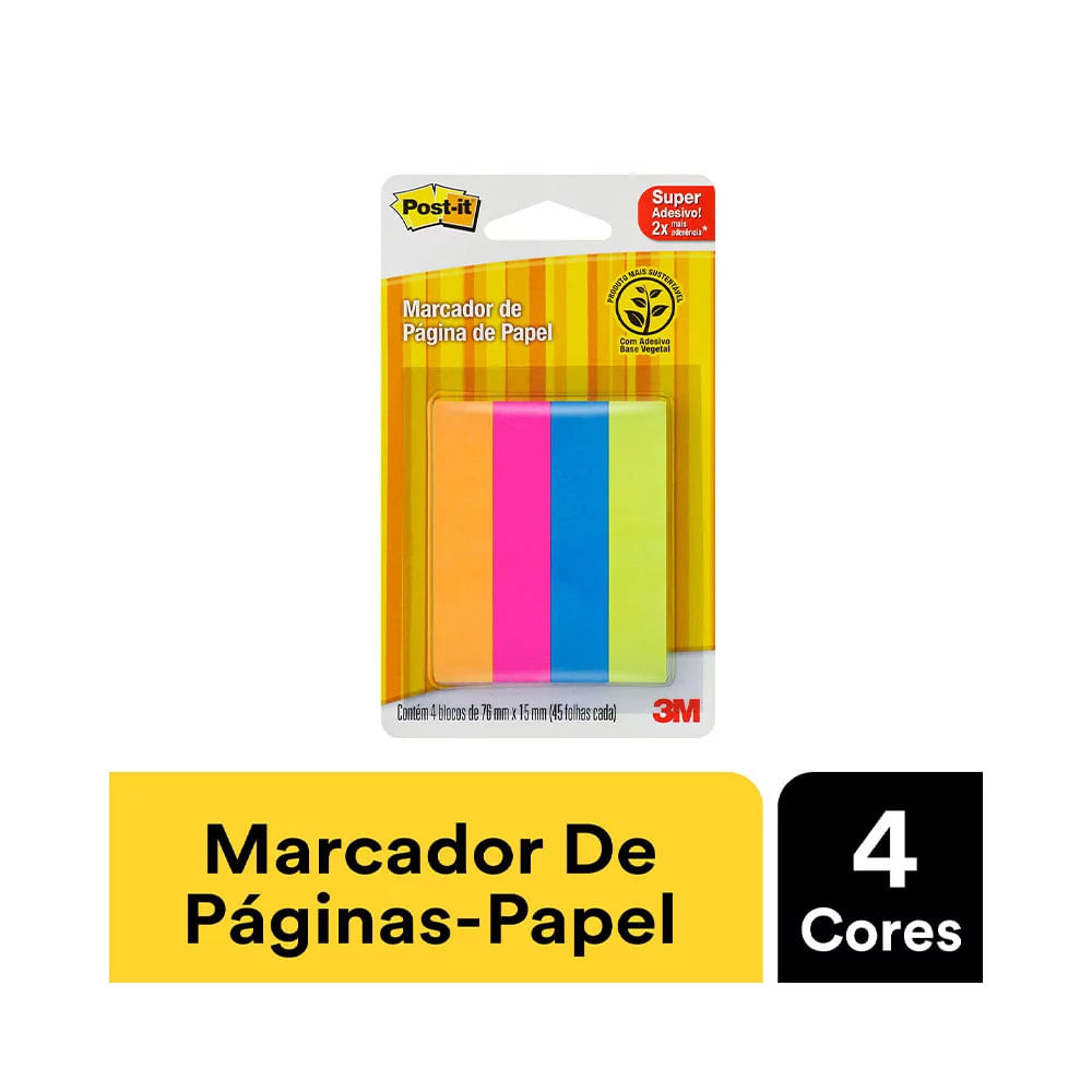 Marcador de Página Adesivo Post It 3M Colorido 04 Blocos de 45 Folhas Cada