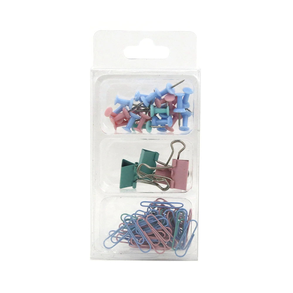 Kit Office Le Color Binder Clip 19mm,Clip 28mm e Pinos de Pressão 79 Peças