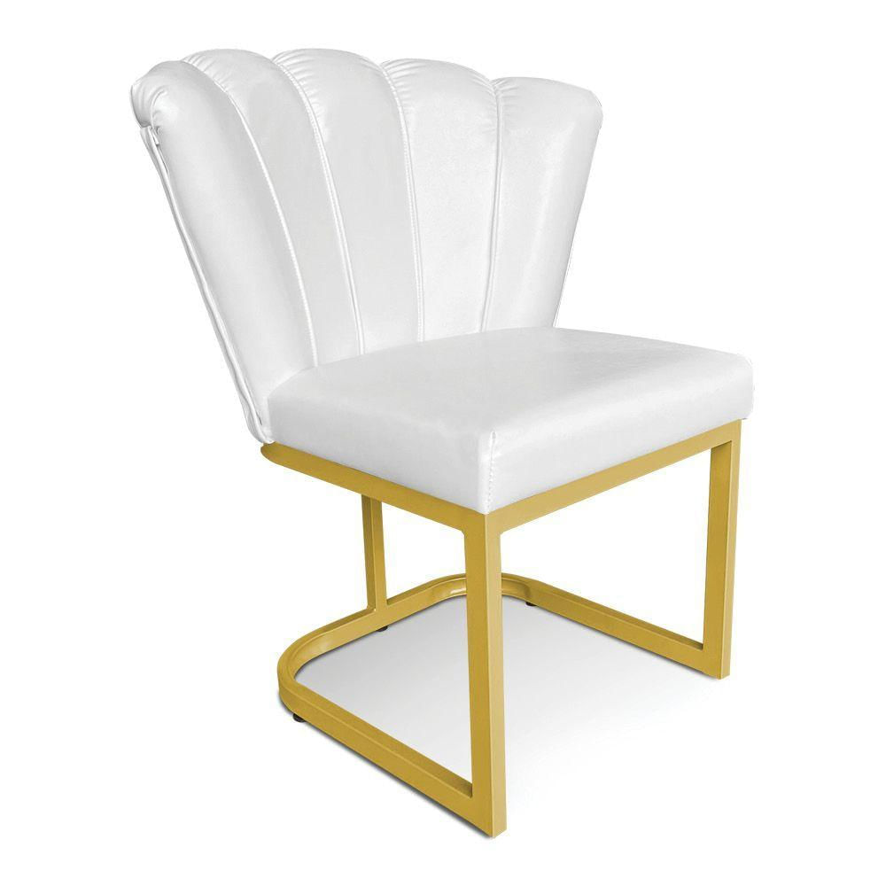 Kit 02 Poltronas Flor Corano Branco Base Metálica Industrial Dourado - Pallazio