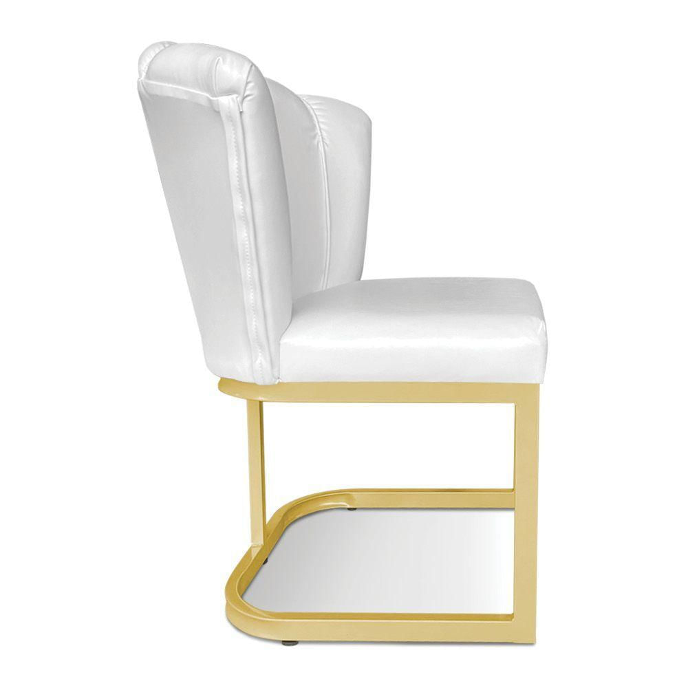 Kit 02 Poltronas Flor Corano Branco Base Metálica Industrial Dourado - Pallazio