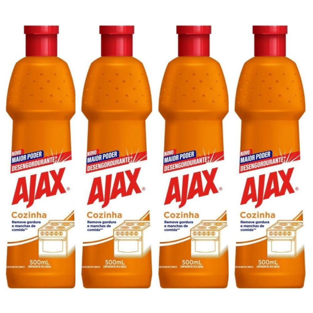 Kit 4 Limpador Desengordurante Uso Geral Ajax Especialista Cozinha 500Ml