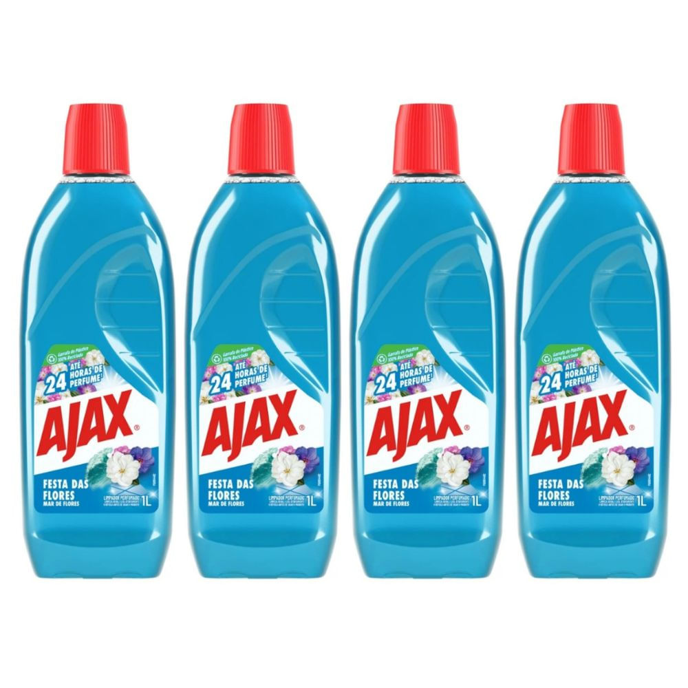 Kit 4 Limpador Diluível Ajax Festa Das Flores Mar de Flores 1 Litro