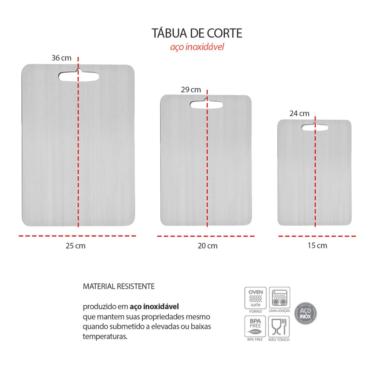 Tabua de Carne Corte Cozinha Profissional Aço Inox 3un