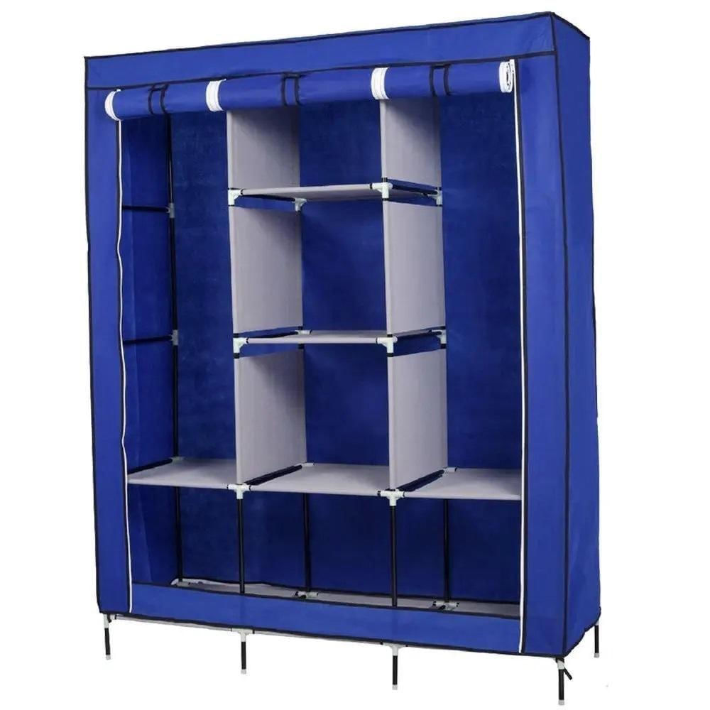 Guarda Roupa Cabideiro Portatil Prateleiras Dobravel Armario Arara Grande Organizador Azul