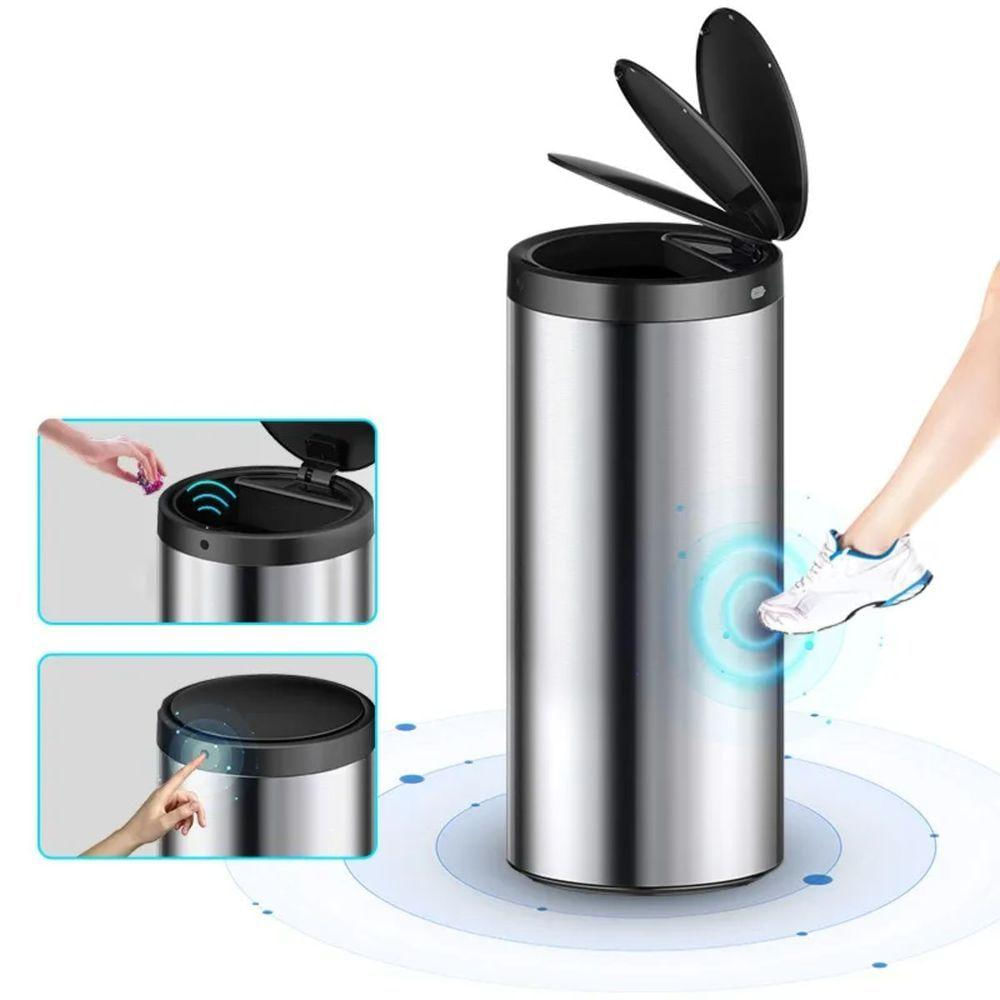 Lixeira Automática Redonda 50l Com Sensor Prática E Moderna Preta