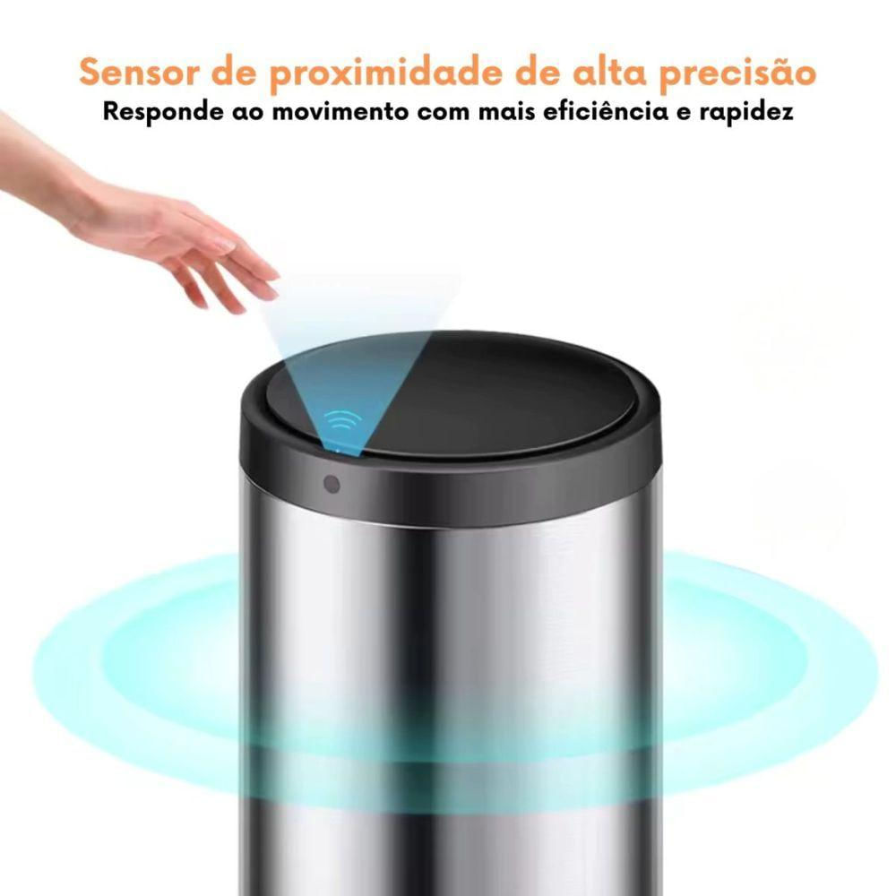 Lixeira Automática Redonda 50l Com Sensor Prática E Moderna Preta