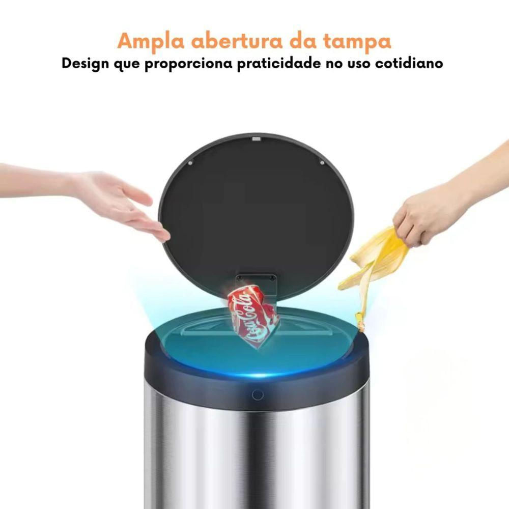 Lixeira Automática Redonda 50l Com Sensor Prática E Moderna Preta