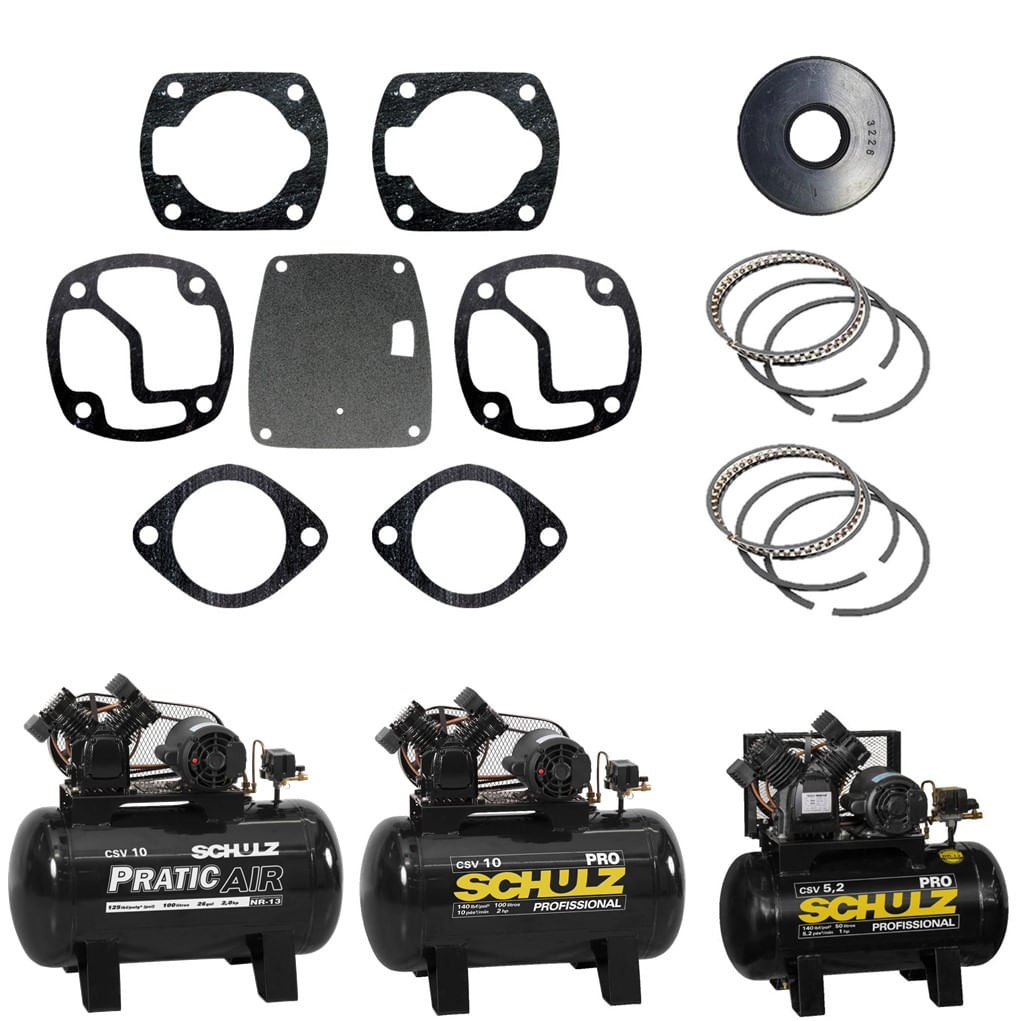 Kit Reparo Vedação Compressor Schulz CSV 5.2 CSV 10 PRO Pratic Air