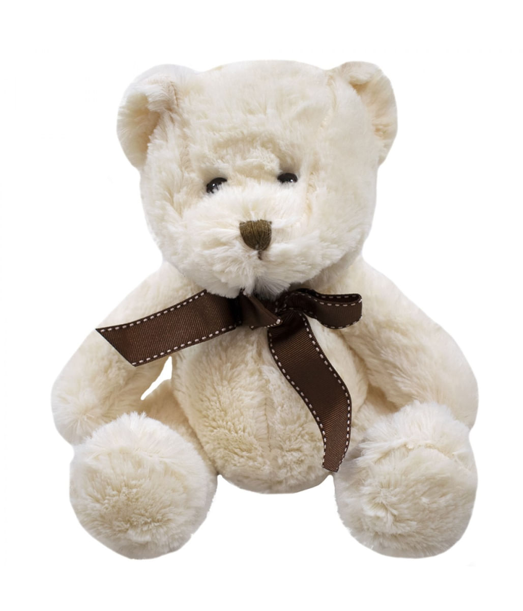 Urso Branco Laço 25cm - Pelúcia - Tudo em Caixa