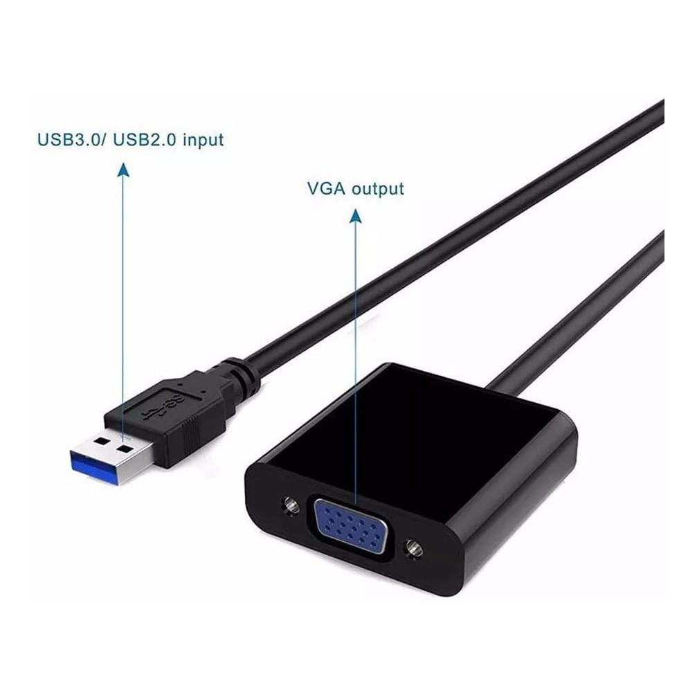 CABO ADAPTADOR QUE CONVERTE USB 3.0 2.0 PARA VGA ATÉ 1920X1080 FULL HD 1080I 1080P WINDOWS XP SEVEN 7 OITO 10