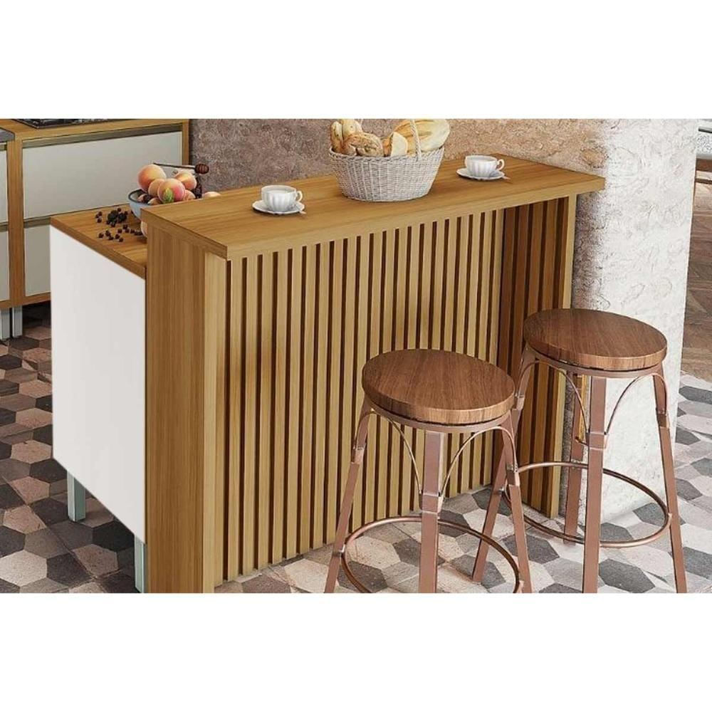 Balcão Ilha Cozinha Gourmet Rainha Com 1 Porta E 4 Gavetas 120cm Branca Nature