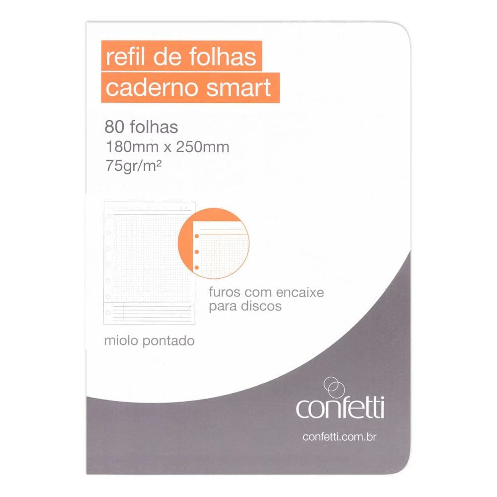 Refil Confetti para Caderno Colegial Le Smart Pontado 80 Folhas